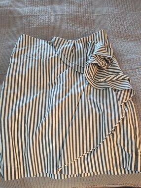 Banana Republic Charcoal and White Striped Asymmetrical Ruffle Skirt